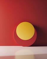 Abstract minimal red background with random yellow circle. photo