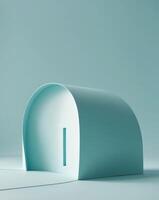 Modern Abstract House with Curved Shape on Calm Turquoise Background. photo