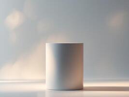 cylindrical empty stand podium for displaying cosmetics and product on abstract background photo