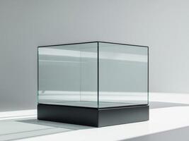 A Clear Glass Display Case With A Black Base. photo