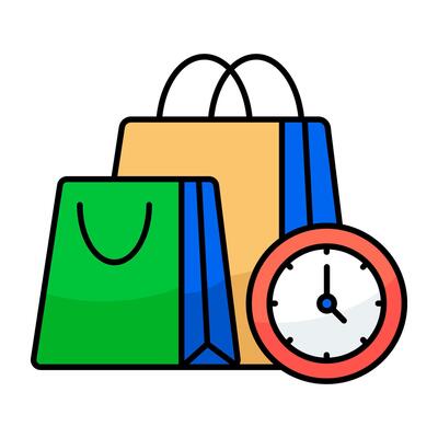 A flat design icon of shopping time