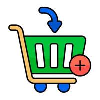 A flat design icon of add to cart vector