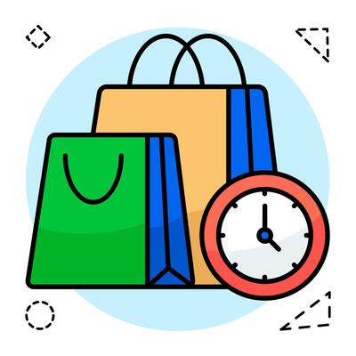 A flat design icon of shopping time