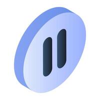 Conceptual flat isometric design icon of pause button vector