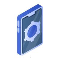 Gear inside phone, editable design icon of mobile management vector