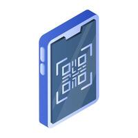 A flat isometric icon of mobile barcode vector
