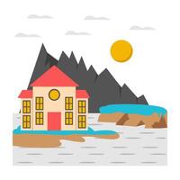 Modern design icon of beach home landscape vector
