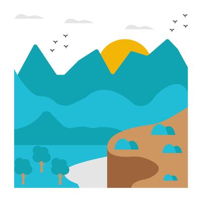 A colored design icon of mountains landscape