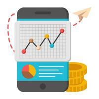 A flat design icon of mobile graph vector