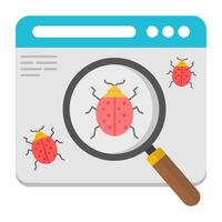 Virus under magnifying glass, debugging vector