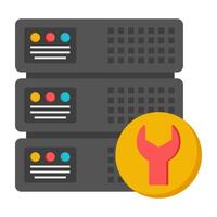 Db rack with spanner, icon of server repair vector