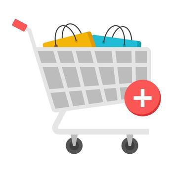 A flat design icon of add to cart vector