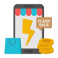 A colored design icon of mobile flash sale vector