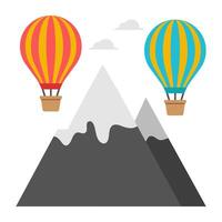 A unique design icon of mountains with hot air balloon showcasing hills station vector