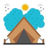 A flat design icon of camp vector