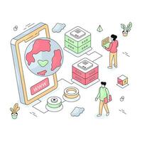 isometric design illustration of mobile browser, www vector