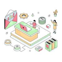 Remote working illustration in isometric design available for instant download vector