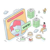 isometric design illustration of web browser, www vector