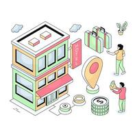 Isometric design illustration of mobile barcode vector