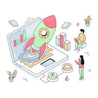Conceptual isometric design illustration of business launch vector
