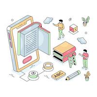 Conceptual isometric design illustration of mobile book vector