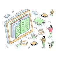 Conceptual isometric design illustration of online book vector