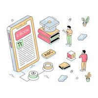 Conceptual isometric design illustration of mobile book vector