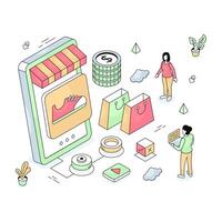 Modern design illustration of mobile shoe shopping vector