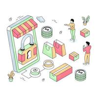 Modern design illustration of mobile secure shopping vector