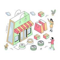 an isometric design illustration of shop architecture vector