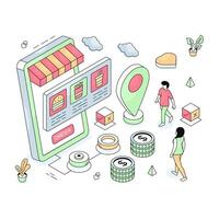 Conceptual isometric design illustration of mobile food order vector