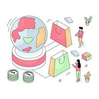 Conceptual isometric design illustration of global shopping vector