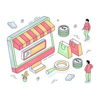 an isometric design illustration of search shop vector