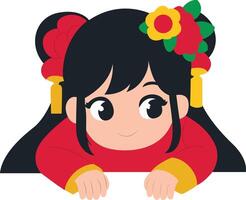 Cute Girl Chinese New Year Peek peeking, happy Chinese New Year Parade Performer vector