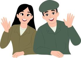 Smiling Soldiers Wave Hello Cartoon, happy Day of the Armed Forces vector
