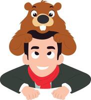 Man Wearing Groundhog Hat Cartoon peeking, happy Groundhog Day Predictor vector