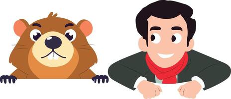 Smiling Man Peeking Over Wall Cartoon peeking, happy Groundhog Day Predictor vector