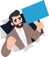Smiling Man Holding Blank Sign, happy International Day of Commemoration for Slavery Abolition vector