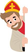 Smiling Bishop Peeking Corner Cartoon peeking, happy Saint Blaise Day vector