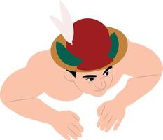Man in Hat Performing Push-Up peeking, happy Waitangi Day Traditional Performer vector