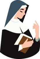 Nun Reading Book, Pointing, Modern Art, happy St. Scholastica Day vector