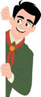 Smiling Boy Peeking Green Uniform peeking, happy World Scout Day vector