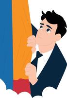 A man in a suit is peeking out of a window vector