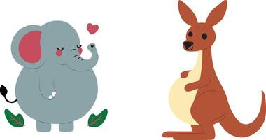 An elephant and kangaroo are standing next to each other vector