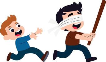 Blindfolded Boy Game Stick Chase Fun, happy pinata day vector
