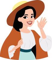 Smiling Woman Waving Summer Hat peeking, happy women's day vector