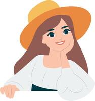 Smiling Woman Hat White Background Illustration peeking, Happy Balearic Islands Day vector