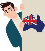 Man Peeking Australian Flag Map peeking, happy Canberra Day vector