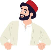 Happy Man Red Hat White Background peeking, happy Cyprus National Day vector