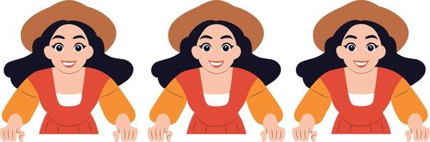 Smiling Woman Cartoon Triptych Image peeking, happy Cyprus National Day vector